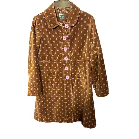 Mini Boden Girls Brown & Pink Polka Dot Coat Size 9-10Y Cotton Blend China - Picture 1 of 4